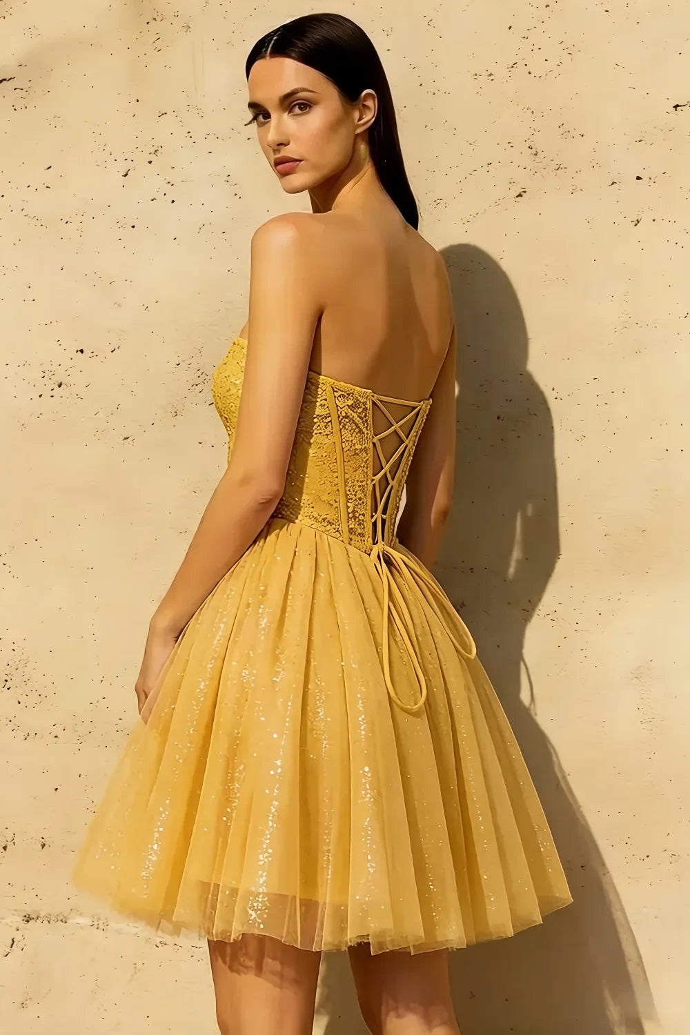 Frieda Gold Strapless Mini Dress | Sequin Tulle Party Gown