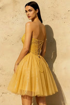 Frieda Gold Strapless Mini Dress | Sequin Tulle Party Gown