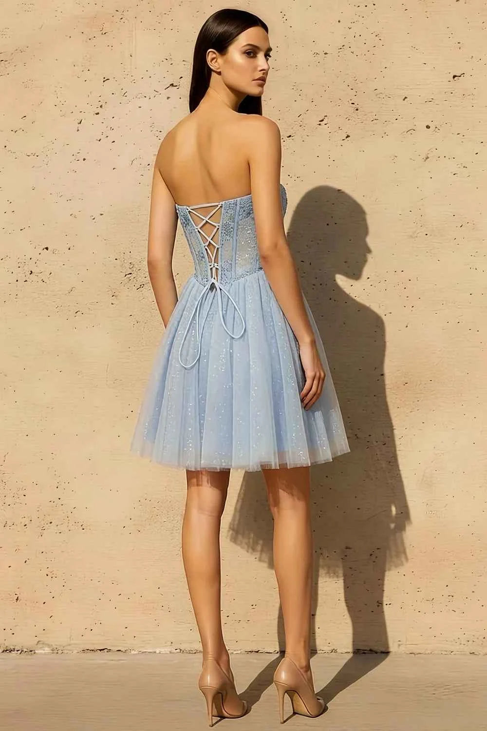 Frieda Light Blue Strapless Mini Dress | A-Line Corset Party Wear Secondary image