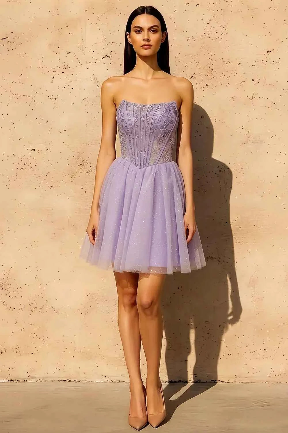 Frieda Lilac Strapless Mini Dress | Sequin Tulle Party Gown Main image
