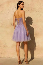 Frieda Lilac Strapless Mini Dress | Sequin Tulle Party Gown