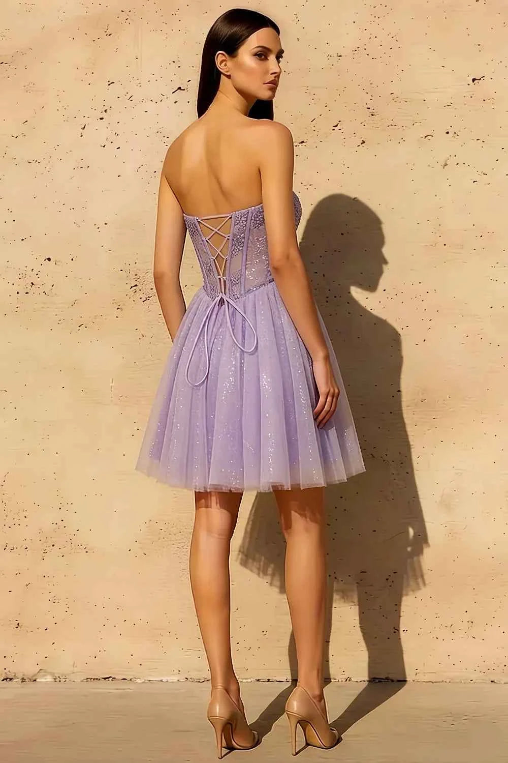 Frieda Lilac Strapless Mini Dress | Sequin Tulle Party Gown