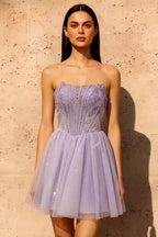 Frieda Lilac Strapless Mini Dress | Sequin Tulle Party Gown