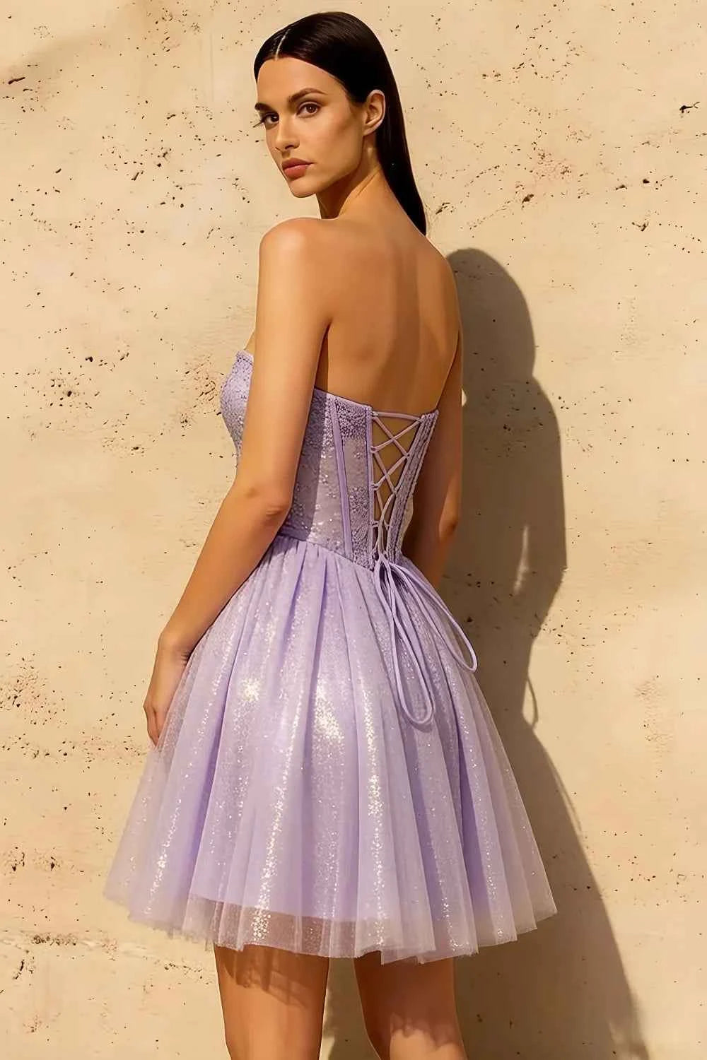 Frieda Lilac Strapless Mini Dress | Sequin Tulle Party Gown