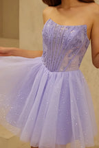 Frieda Lilac Strapless Mini Dress | Sequin Tulle Party Gown