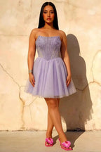 Frieda Lilac Strapless Mini Dress | Sequin Tulle Party Gown