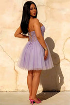 Frieda Lilac Strapless Mini Dress | Sequin Tulle Party Gown