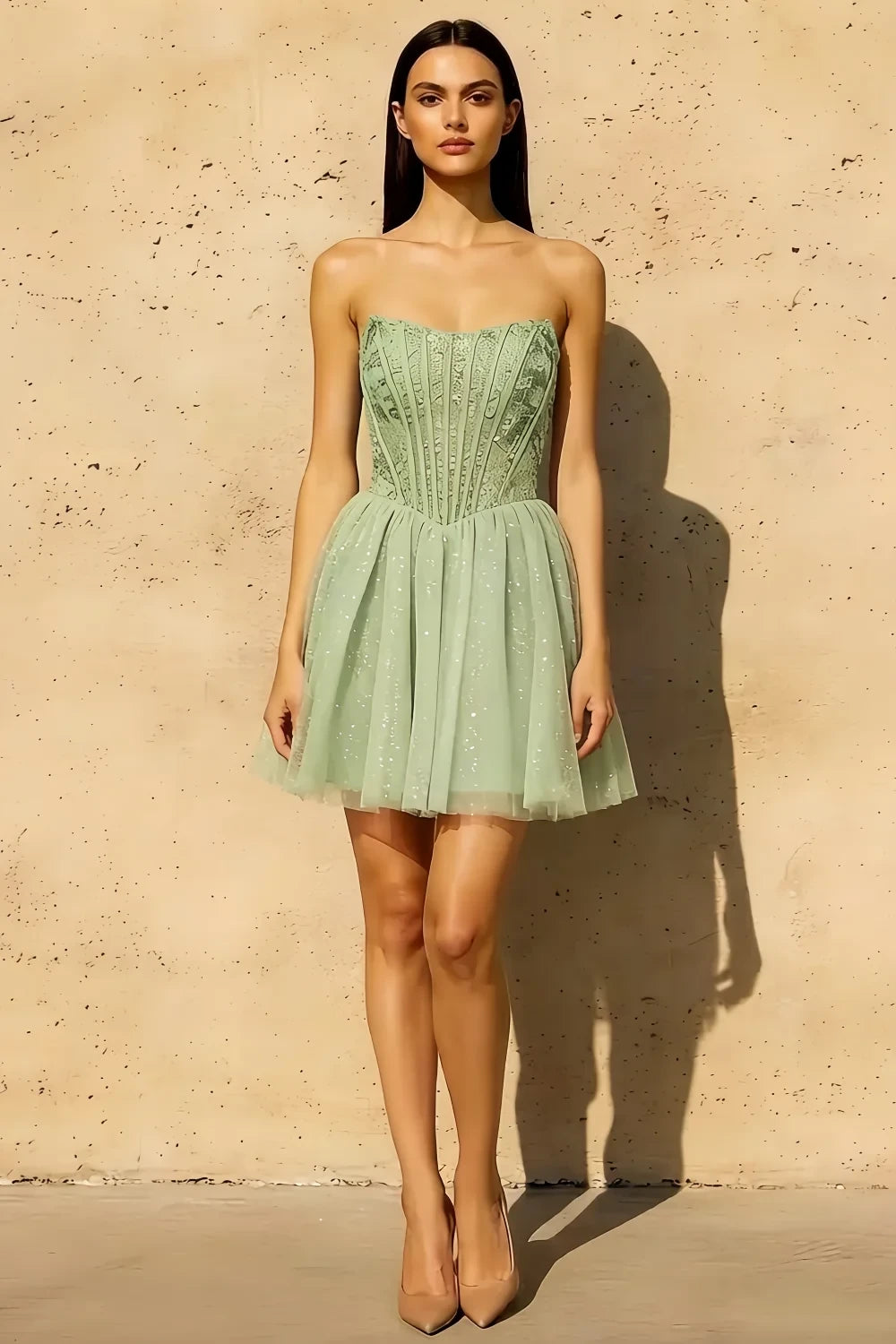 Frieda Mint Strapless Mini Dress | Sequin Tulle Party Gown Main image