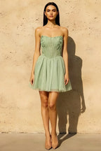 Frieda Mint Strapless Mini Dress | Sequin Tulle Party Gown
