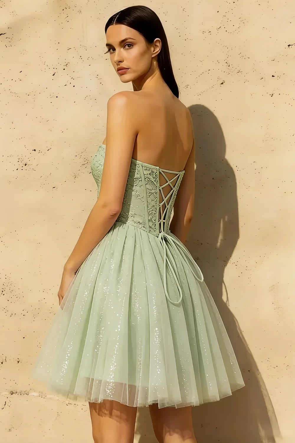 Frieda Mint Strapless Mini Dress | Sequin Tulle Party Gown