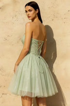 Frieda Mint Strapless Mini Dress | Sequin Tulle Party Gown