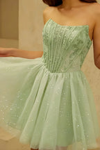 Frieda Mint Strapless Mini Dress | Sequin Tulle Party Gown