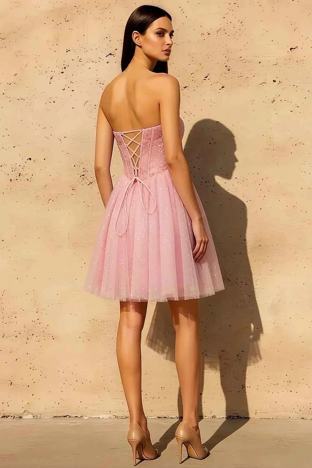 Frieda Pink Strapless Mini Dress | Sparkly Tulle Homecoming Dress