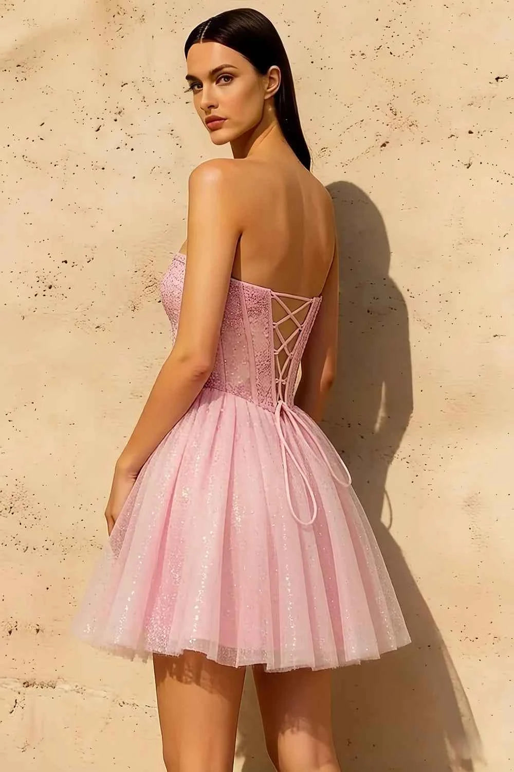 Frieda Pink Strapless Mini Dress | Sparkly Tulle Homecoming Dress