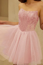 Frieda Pink Strapless Mini Dress | Sparkly Tulle Homecoming Dress