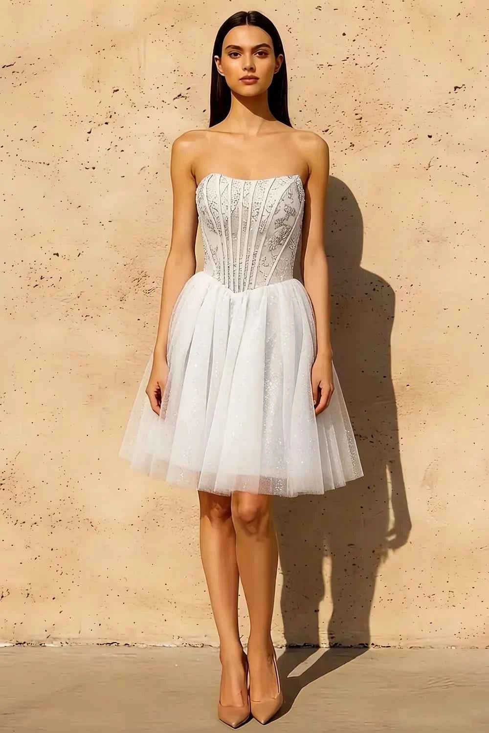 Frieda White Strapless Mini Dress | Sparkly Tulle Party Gown Main image
