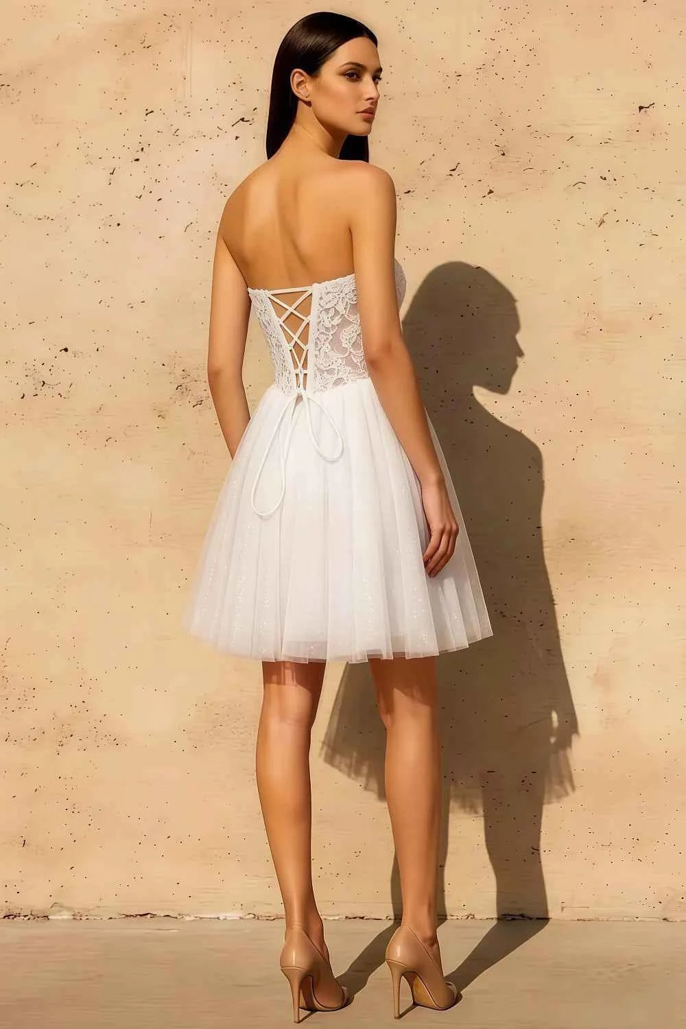 Frieda White Strapless Mini Dress | Sparkly Tulle Party Gown