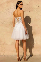 Frieda White Strapless Mini Dress | Sparkly Tulle Party Gown