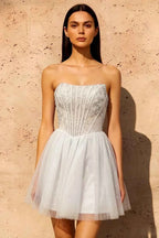 Frieda White Strapless Mini Dress | Sparkly Tulle Party Gown