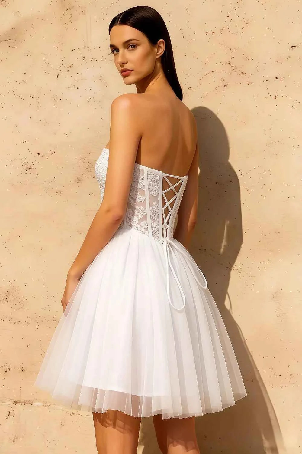 Frieda White Strapless Mini Dress | Sparkly Tulle Party Gown