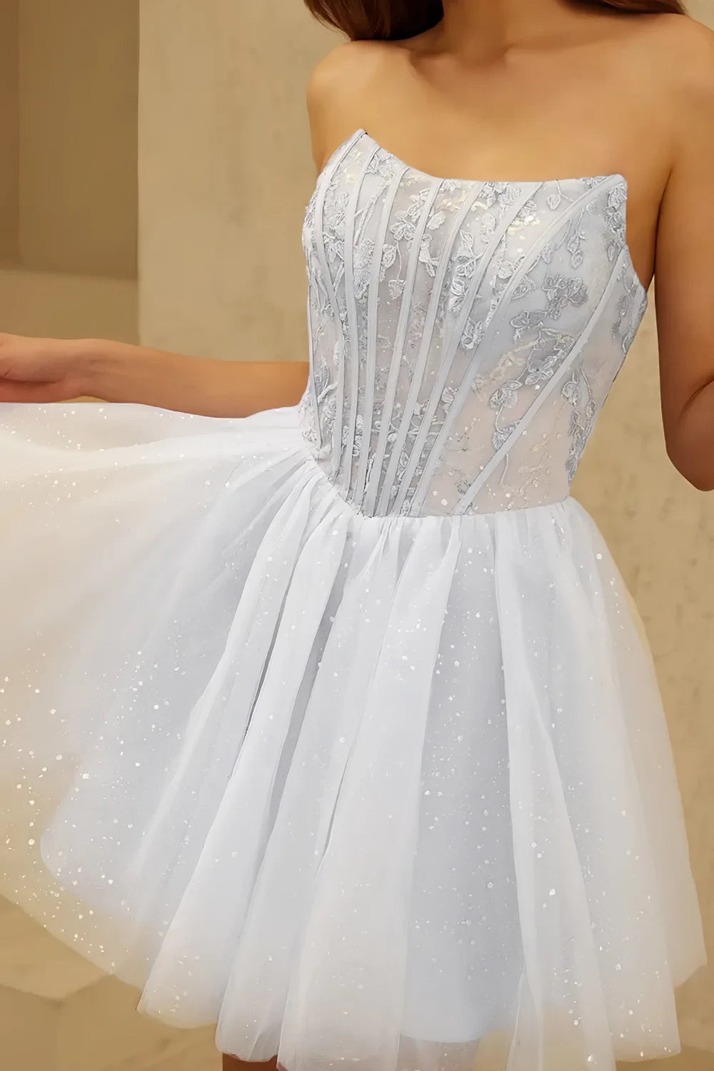 Frieda White Strapless Mini Dress | Sparkly Tulle Party Gown