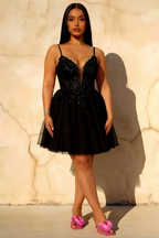 Gabriela Black Tulle Mini Dress | Chic Party & Homecoming Gown