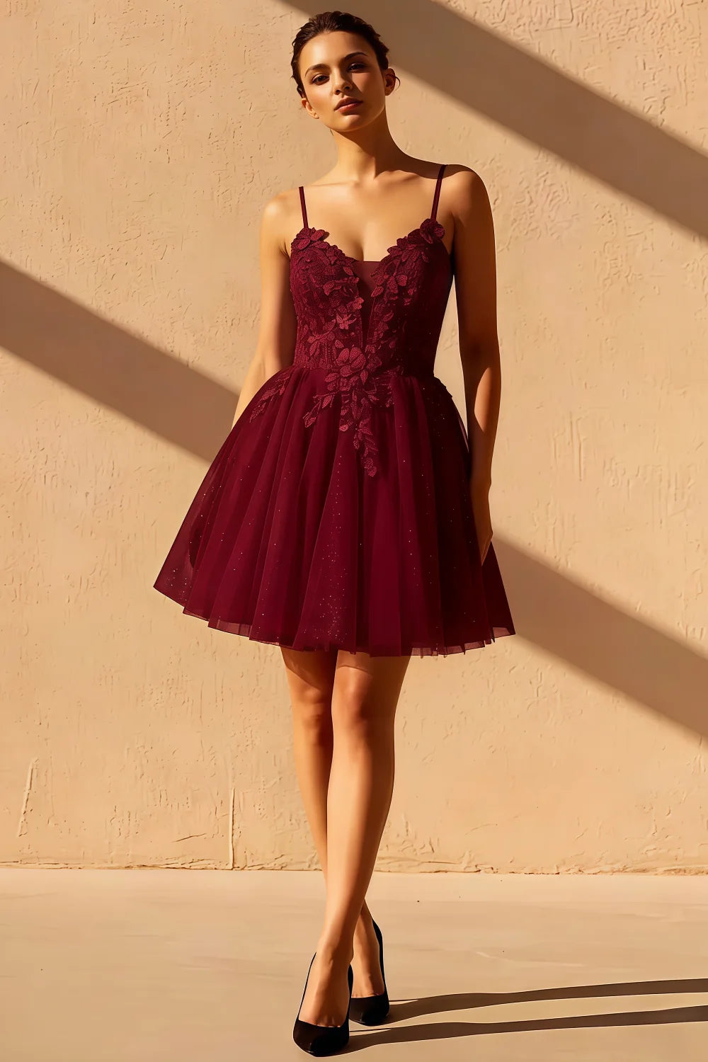 Gabriela Burgundy Tulle Mini Dress for Party & Homecoming