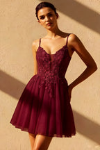 Gabriela Burgundy Tulle Mini Dress for Party & Homecoming