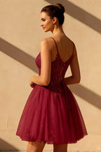 Gabriela Burgundy Tulle Mini Dress for Party & Homecoming