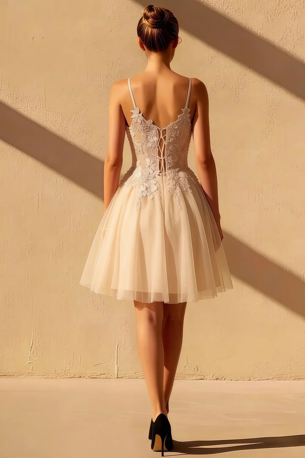 Gabriela Champagne Mini Dress With Tulle | Party Wear