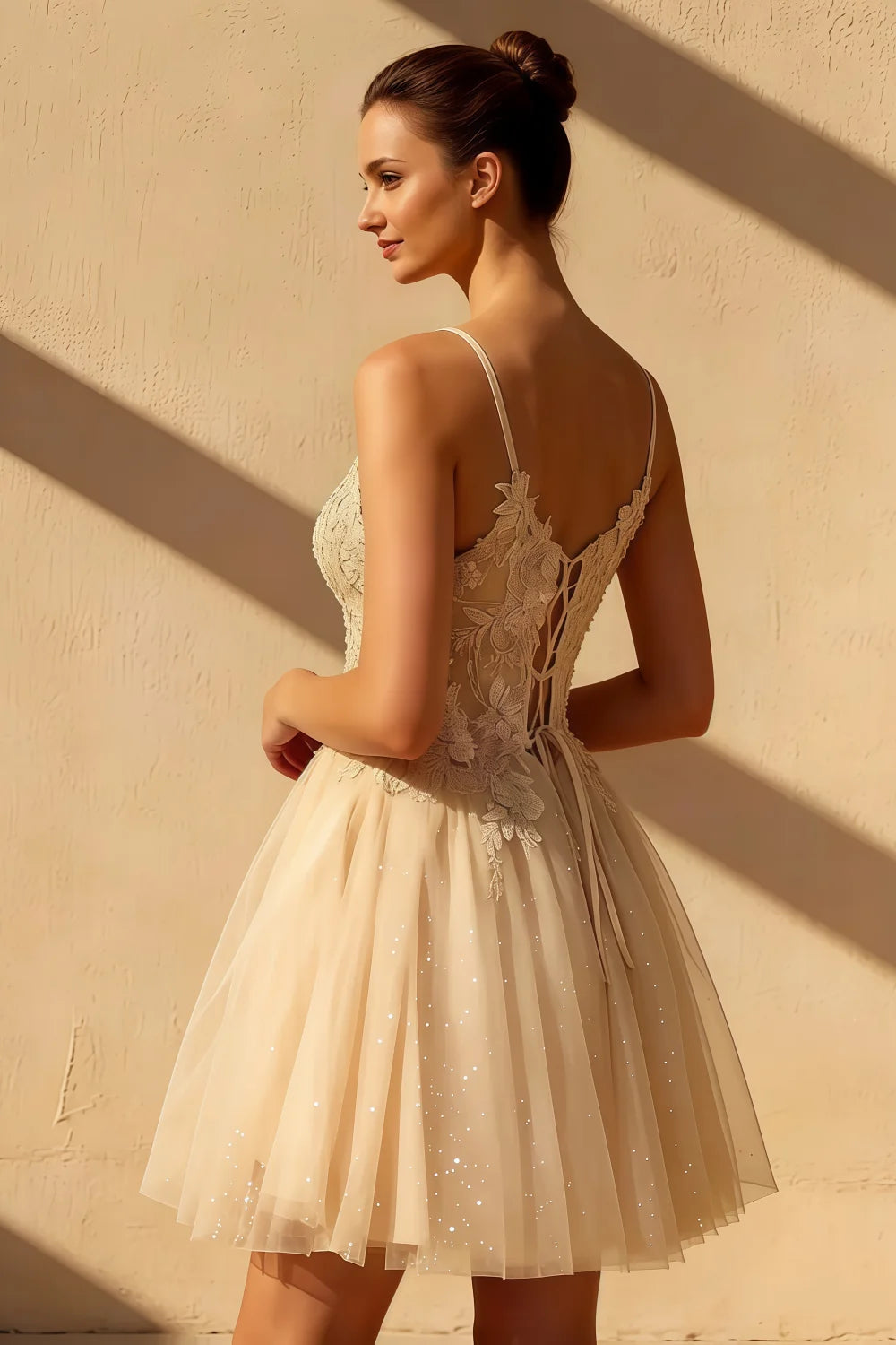 Gabriela Champagne Mini Dress With Tulle | Party Wear