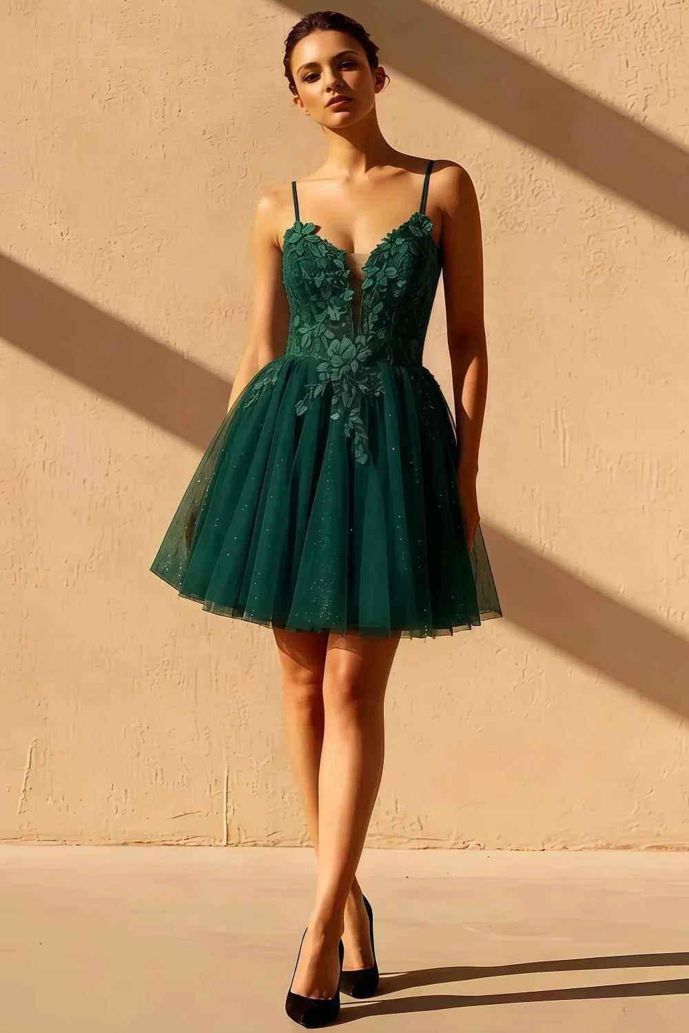 Gabriela Emerald Green A Line Tulle Mini Dress Main image