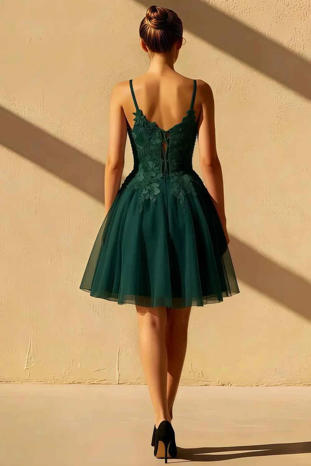 Gabriela Emerald Green A Line Tulle Mini Dress