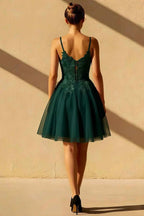 Gabriela Emerald Green A Line Tulle Mini Dress