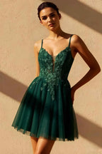 Gabriela Emerald Green A Line Tulle Mini Dress