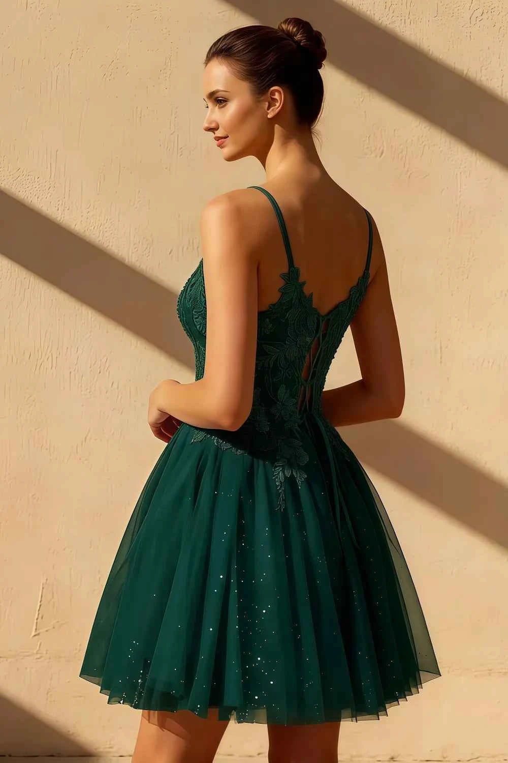 Gabriela Emerald Green A Line Tulle Mini Dress