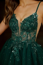 Gabriela Emerald Green A Line Tulle Mini Dress