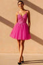 Gabriela Hot Pink Tulle Mini Dress | Sequin Applique Homecoming Gown