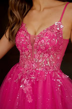Gabriela Hot Pink Tulle Mini Dress | Sequin Applique Homecoming Gown