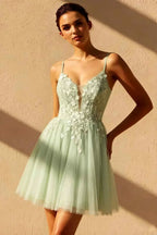 Gabriela Mint Green Tulle Mini Dress | Floral Party Gown