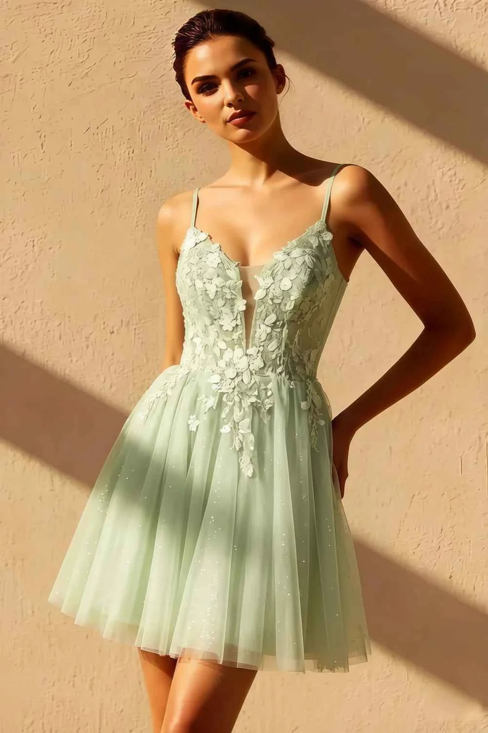 Gabriela Mint Green Tulle Mini Dress | Floral Party Gown