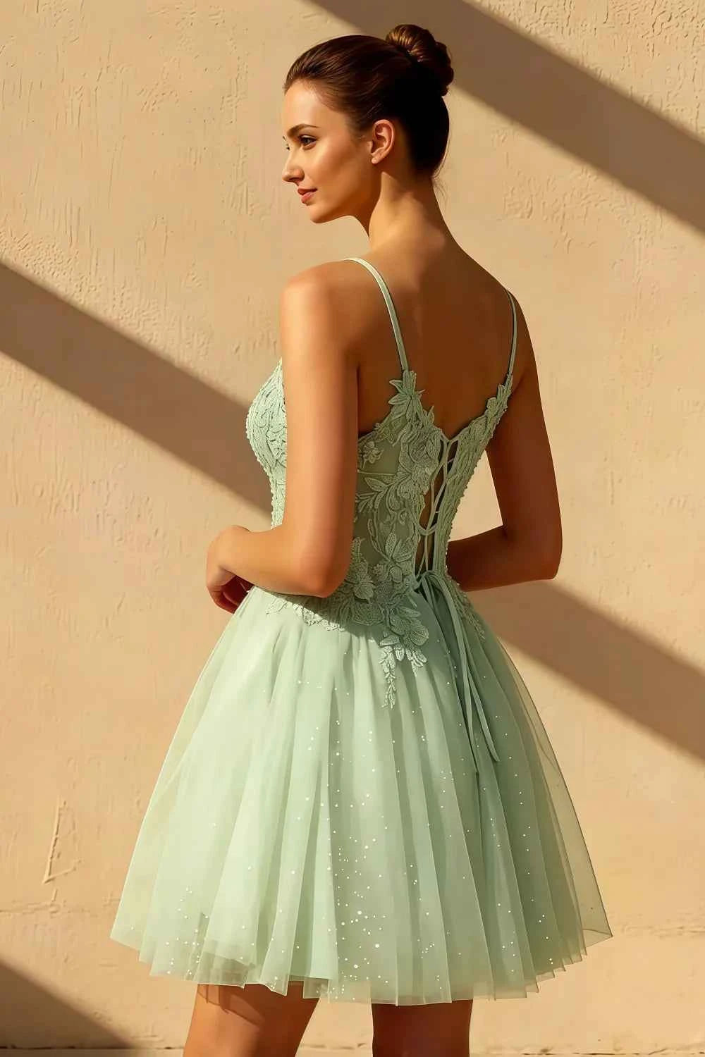 Gabriela Mint Green Tulle Mini Dress | Floral Party Gown