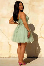 Gabriela Mint Green Tulle Mini Dress | Floral Party Gown