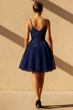 Gabriela Navy Mini Blue Tulle Dress | Sparkly A-Line Homecoming