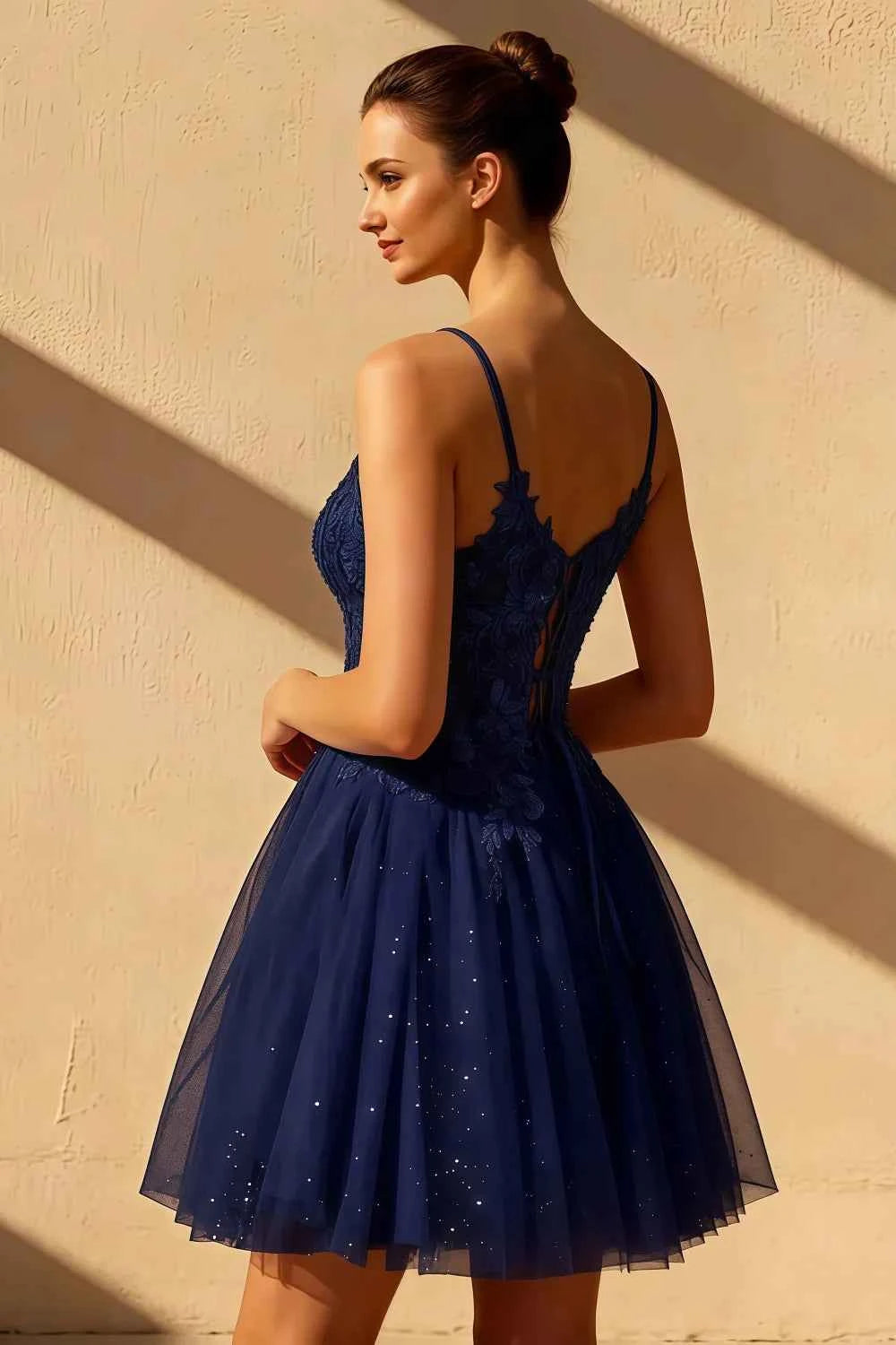Gabriela Navy Mini Blue Tulle Dress | Sparkly A-Line Homecoming