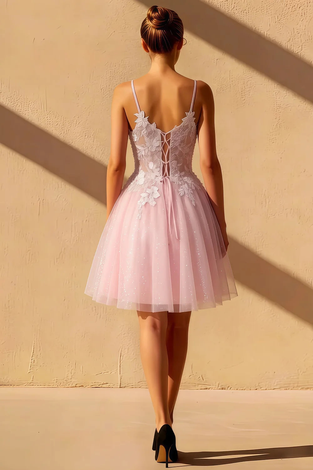 Gabriela Pink Tulle Mini Dress | Sparkly Floral Homecoming