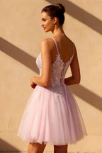Gabriela Pink Tulle Mini Dress | Sparkly Floral Homecoming