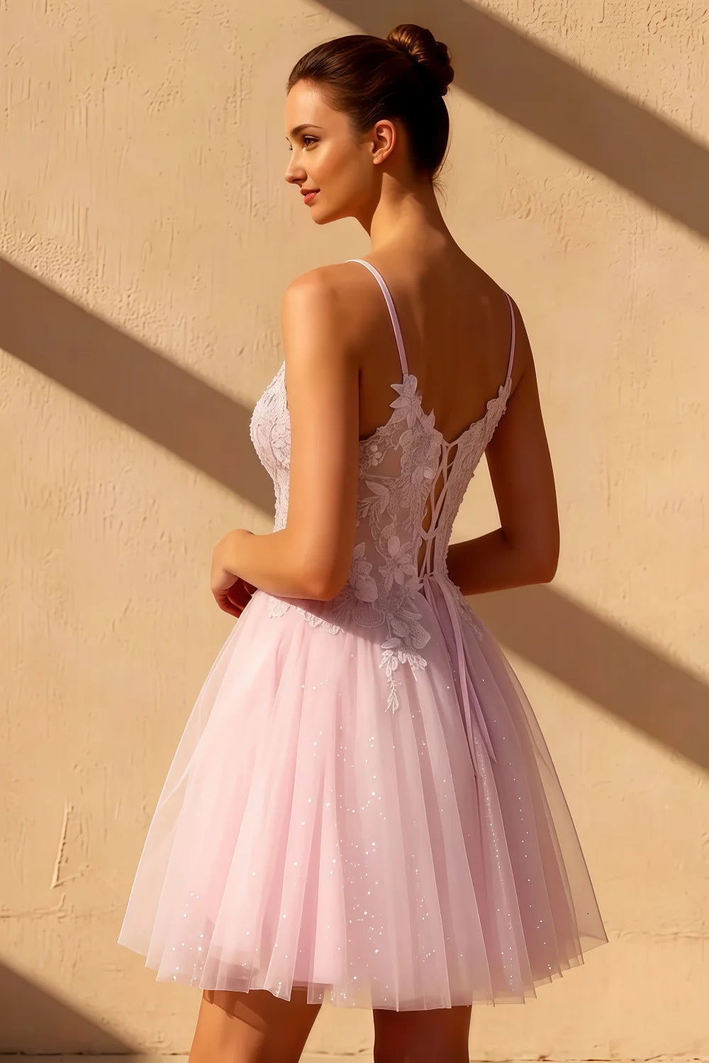 Gabriela Pink Tulle Mini Dress | Sparkly Floral Homecoming