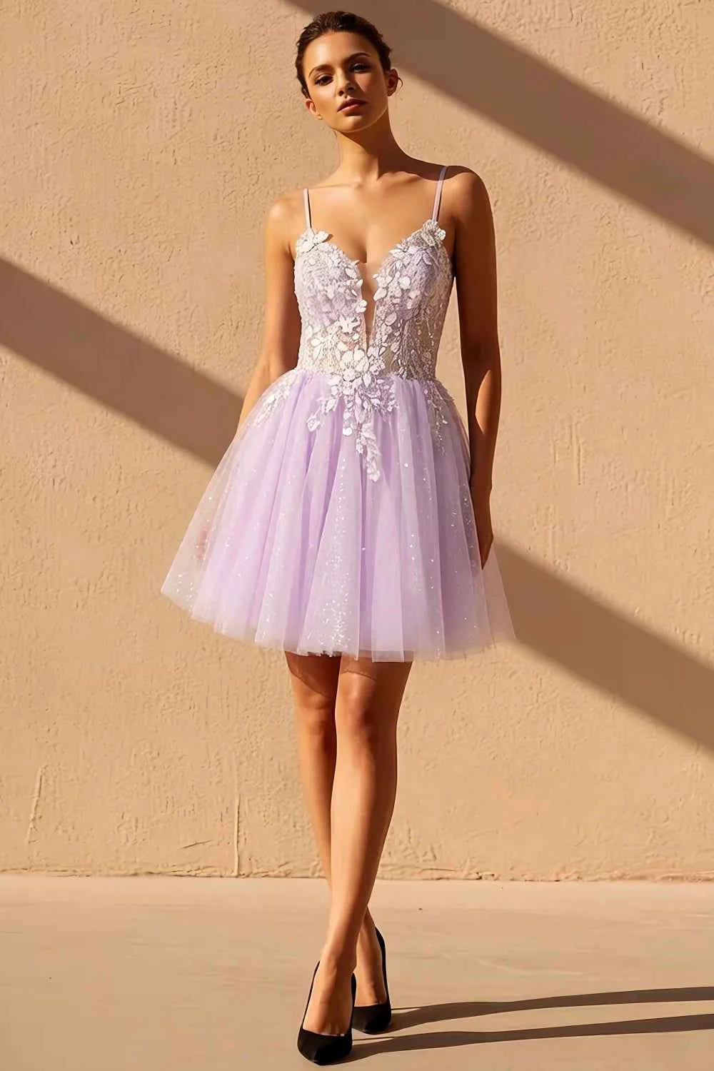 Gabriela Purple Tulle Mini Dress | Sparkly Lilac Hoco Dress