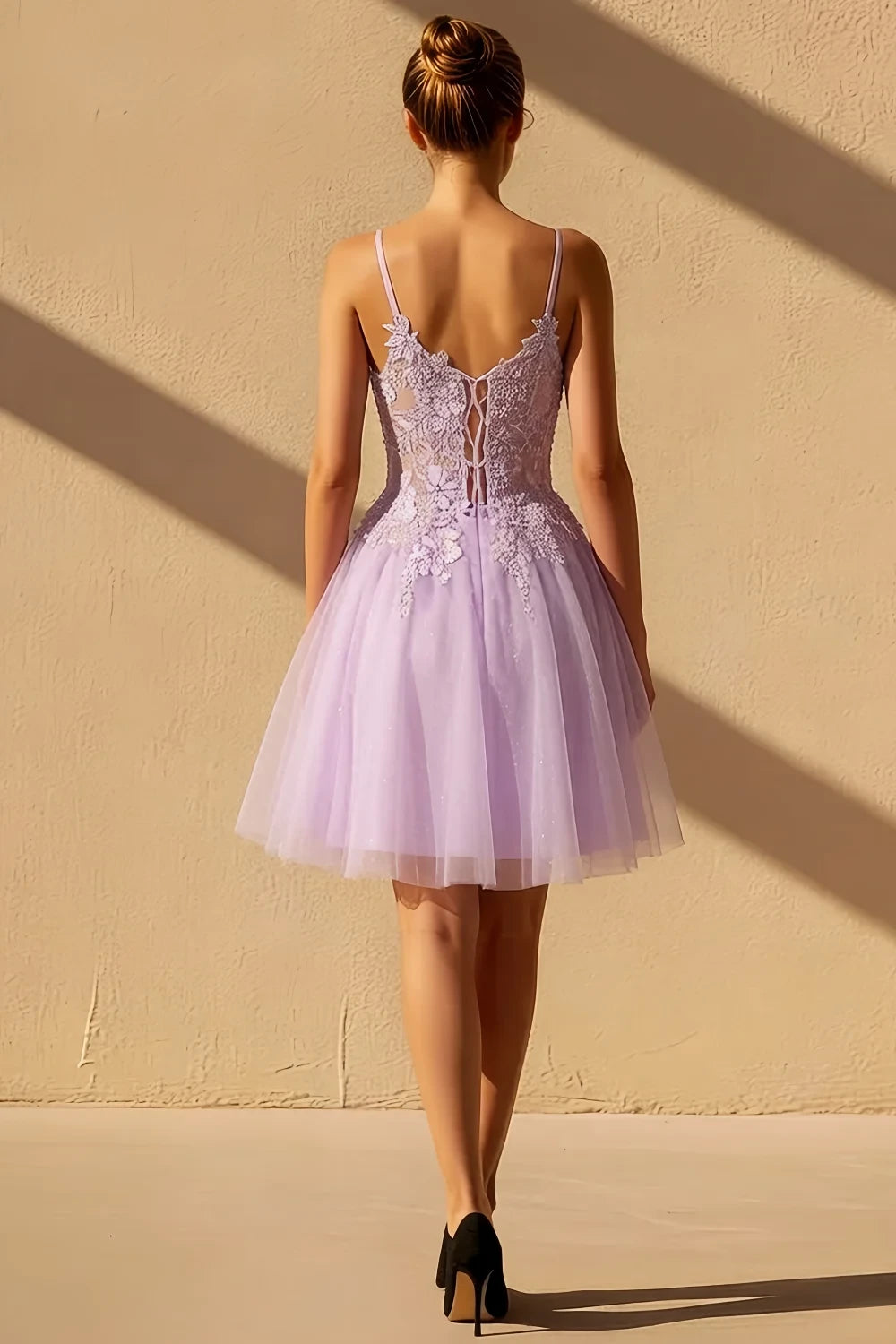 Gabriela Purple Tulle Mini Dress | Sparkly Lilac Hoco Dress Secondary image